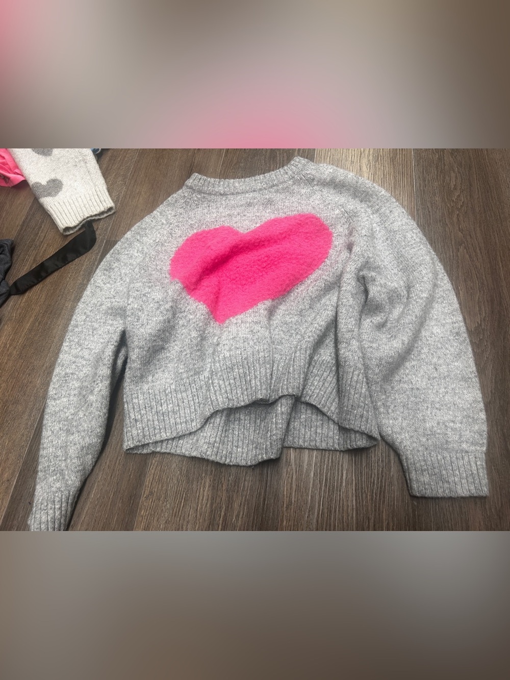 Old Navy Gray girls Sweater with Bright Pink Heart